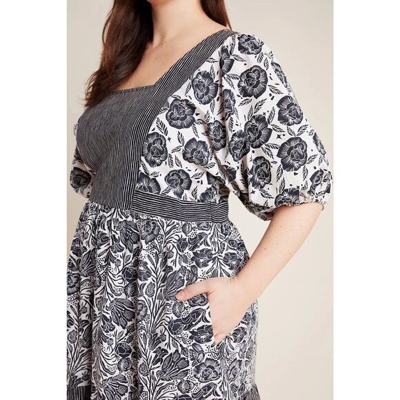 ANTHROPOLOGIE Bloomingprint Dress Size 8 Adrienne Flounced Midi Floral Pockets - Picture 4 of 16